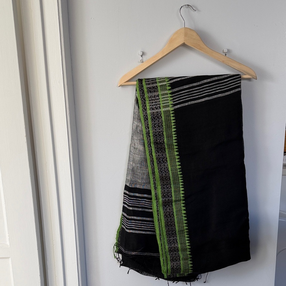 Indian 6yards Saree 100% linen Black and Green